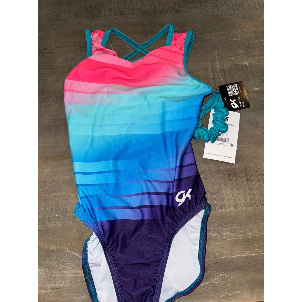 GK Elite Girls Gymnastics Leotard Ombre Pink Teal Purple DST15069ECL NWT CL